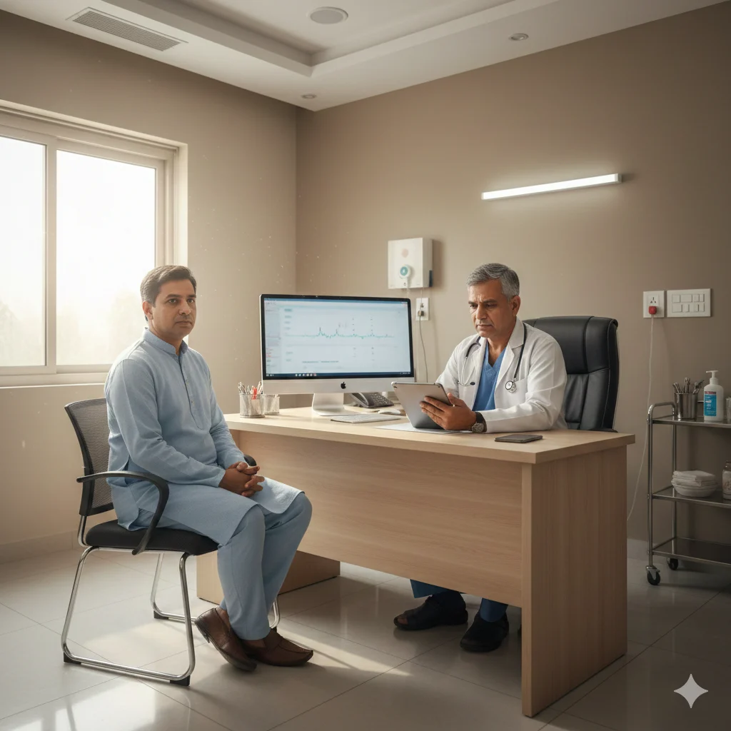 Patient and physician in consultation room